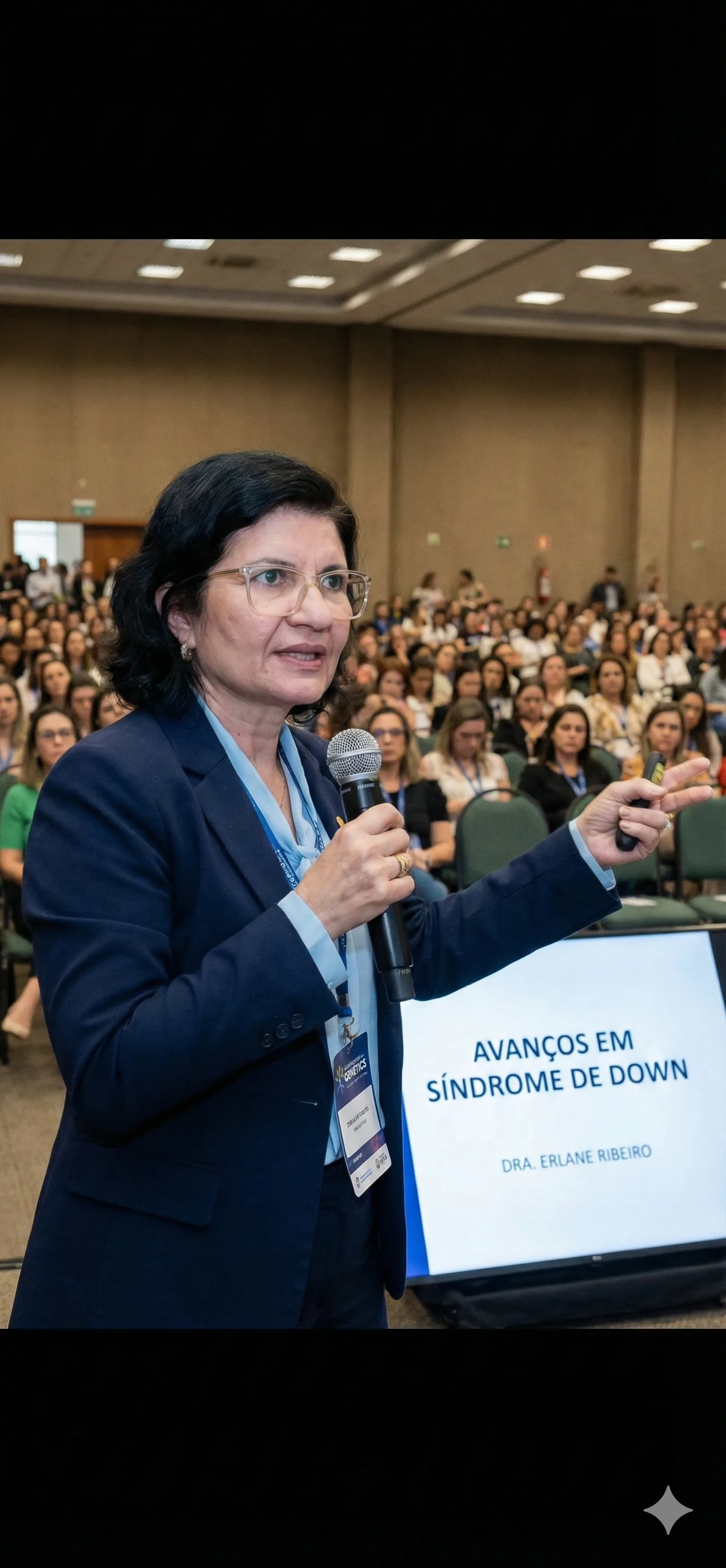 Dra. Erlane at a lecture - Advances in Down Syndrome